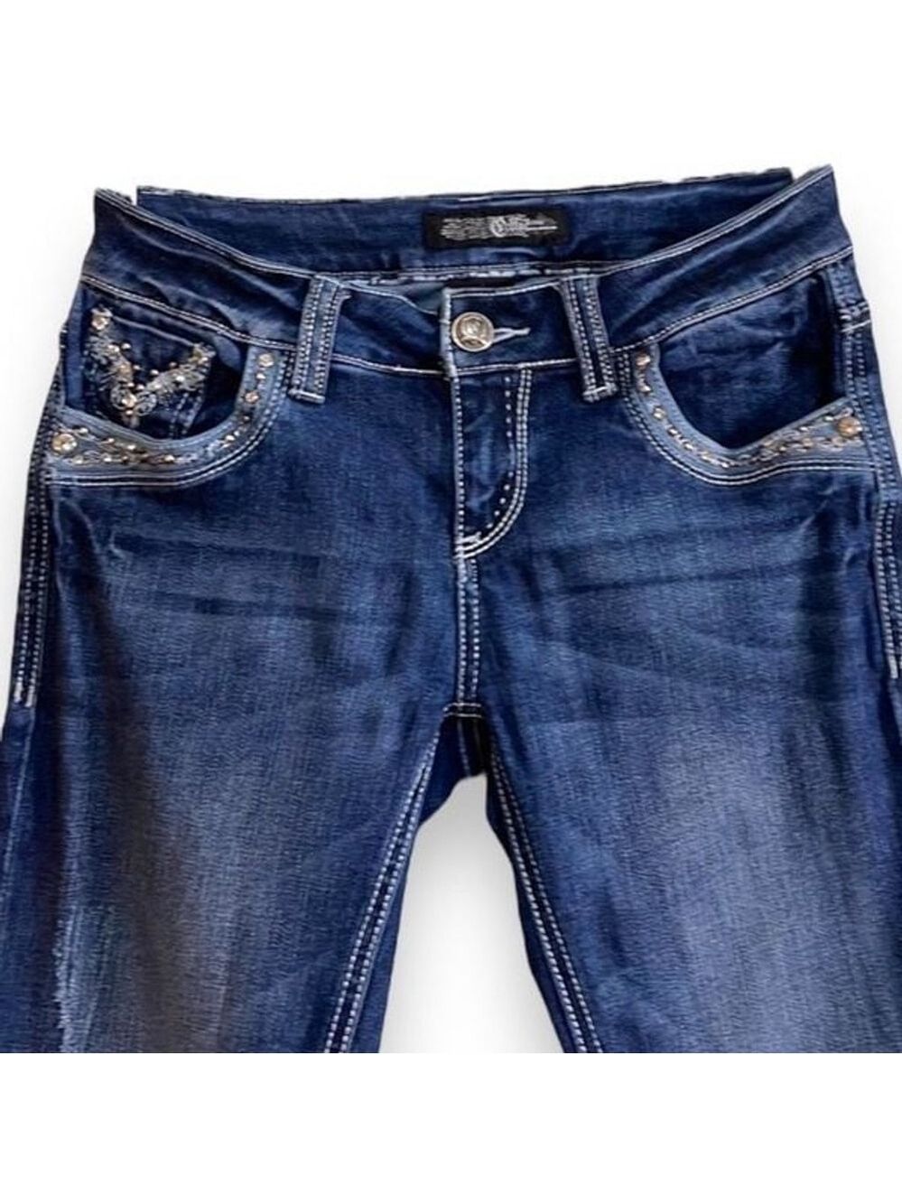 Bootcut Western Jeans Juniors Size 5 / 26” Med-Dark Wash Distressed - Picture 5 of 6